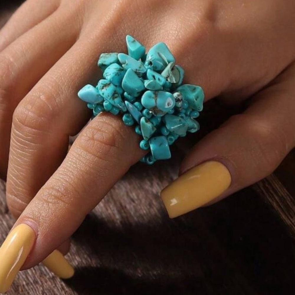 Turquoise Gemstone Cluster Ring - image 1